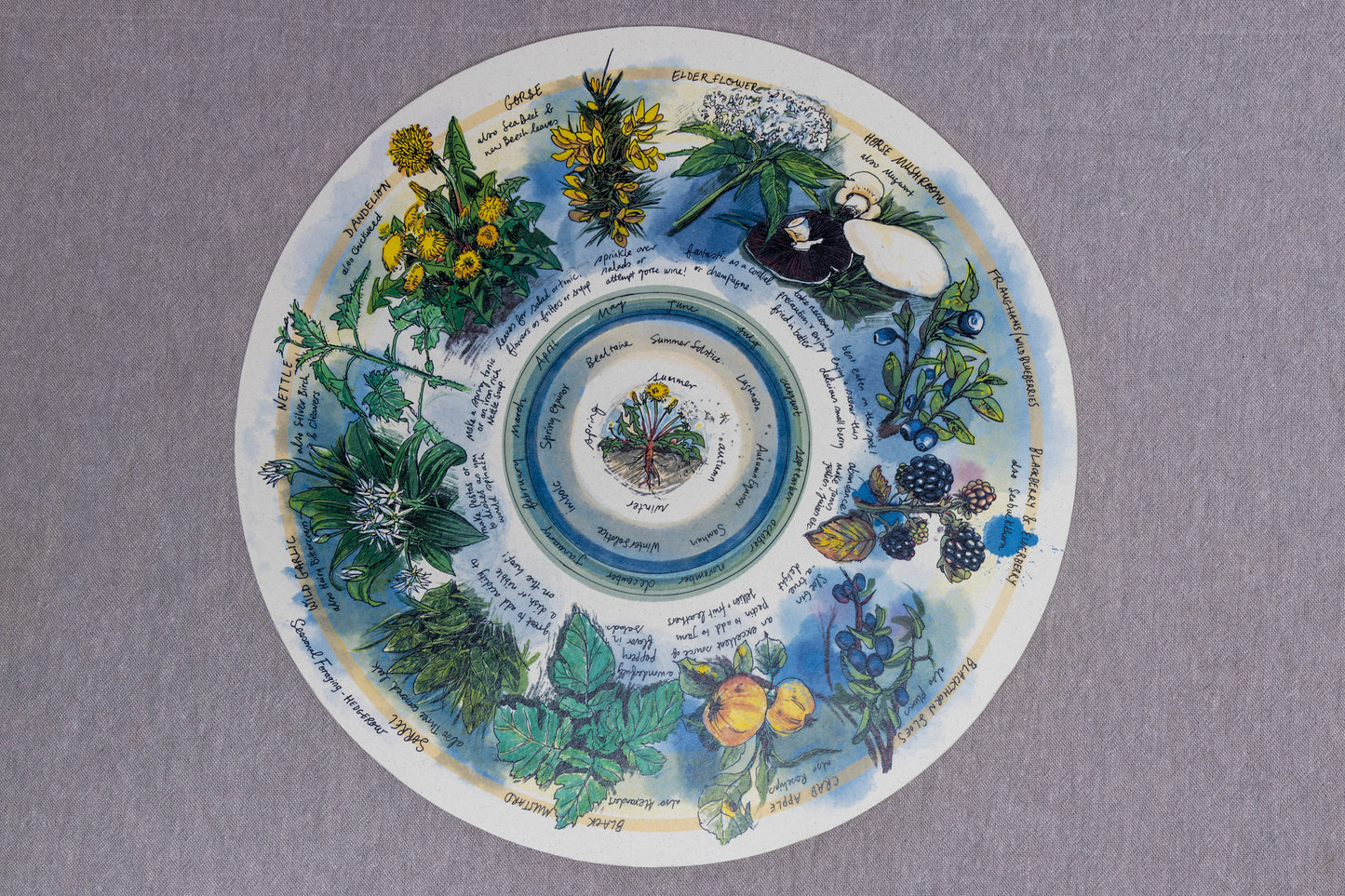 Seasonal Foraging, Hedgerow — Wooden Circular Print