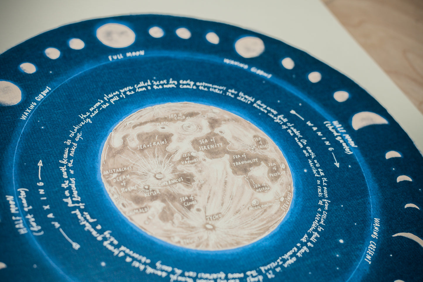 Moon Phases, Lunar Calendar — Wooden Circular Print